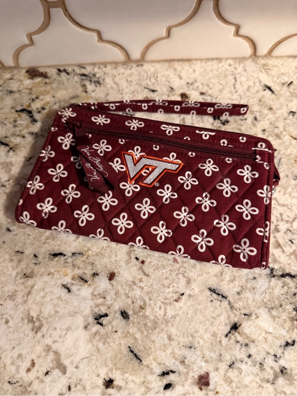 Vera Bradley Virginia Tech Hokies Quilted Wristlet in Maroon and White VT Logo